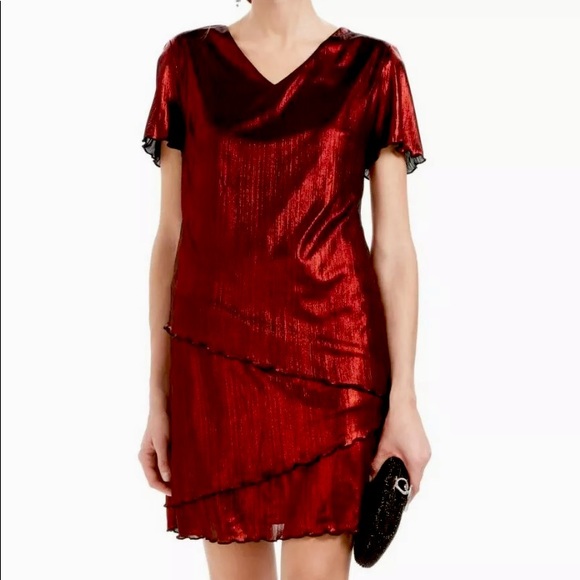 ❤️‍🔥 NWT Metallic Red Ruffle Cocktail Midi Dress - Picture 2 of 16